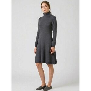 Lacoste Womens Gray Pure Wool Turtleneck Knit A-Line Dress Size 36
